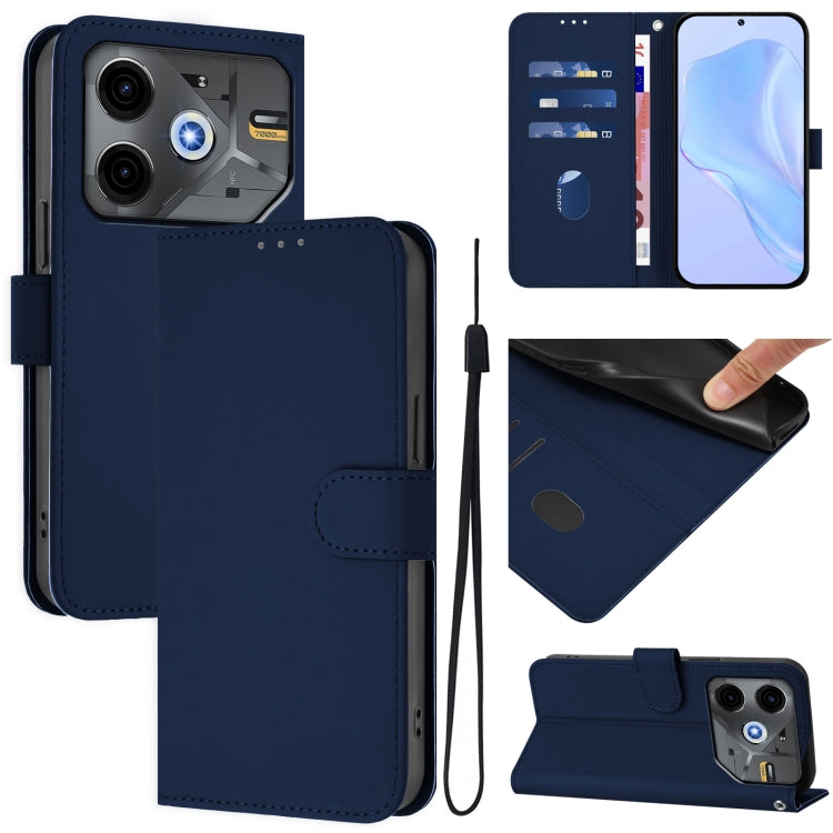Skin Feel Solid Color Leather Phone Case with Lanyard, For Tecno Pova 6 Neo, For Tecno Pova 6 4G