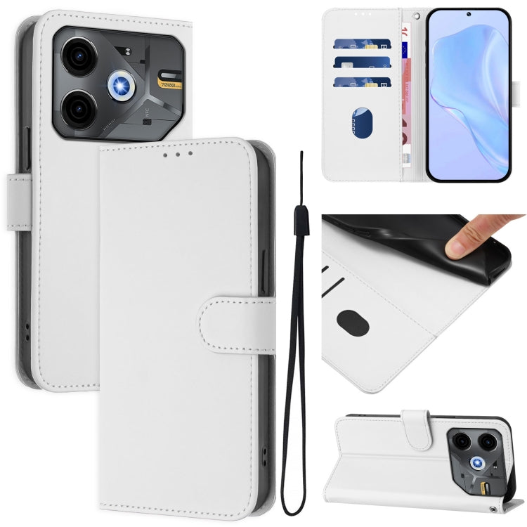 Skin Feel Solid Color Leather Phone Case with Lanyard, For Tecno Pova 6 Neo, For Tecno Pova 6 4G