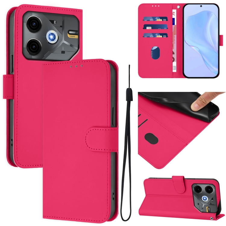 Skin Feel Solid Color Leather Phone Case with Lanyard, For Tecno Pova 6 Neo, For Tecno Pova 6 4G