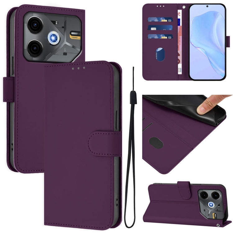 Skin Feel Solid Color Leather Phone Case with Lanyard, For Tecno Pova 6 Neo, For Tecno Pova 6 4G