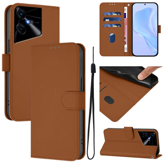 Skin Feel Solid Color Leather Phone Case with Lanyard, For Tecno Pova Neo 3, For Tecno Pova 5
