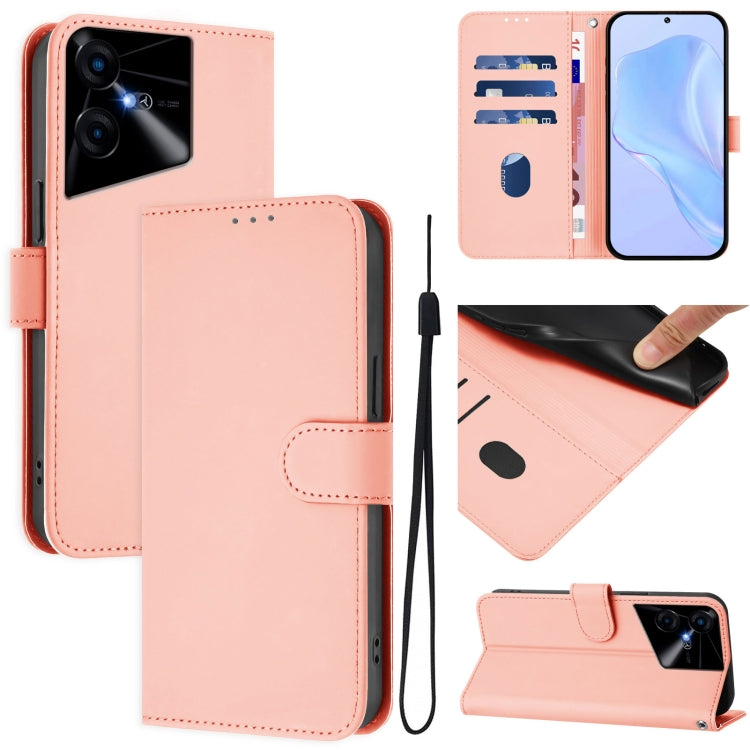 Skin Feel Solid Color Leather Phone Case with Lanyard, For Tecno Pova Neo 3, For Tecno Pova 5