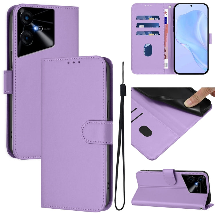 Skin Feel Solid Color Leather Phone Case with Lanyard, For Tecno Pova Neo 3, For Tecno Pova 5