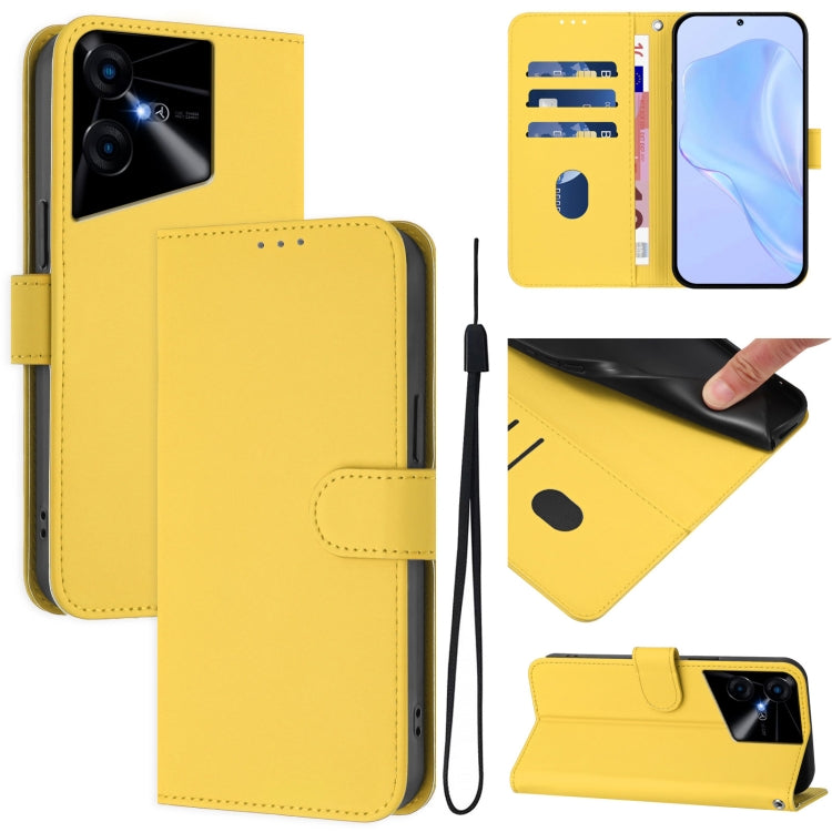 Skin Feel Solid Color Leather Phone Case with Lanyard, For Tecno Pova Neo 3, For Tecno Pova 5