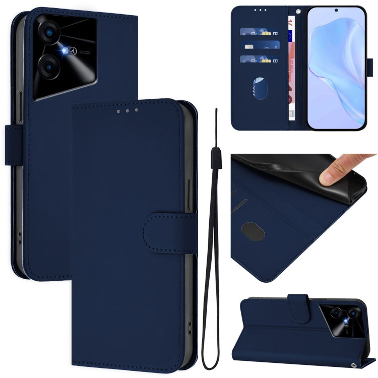 Skin Feel Solid Color Leather Phone Case with Lanyard, For Tecno Pova Neo 3, For Tecno Pova 5