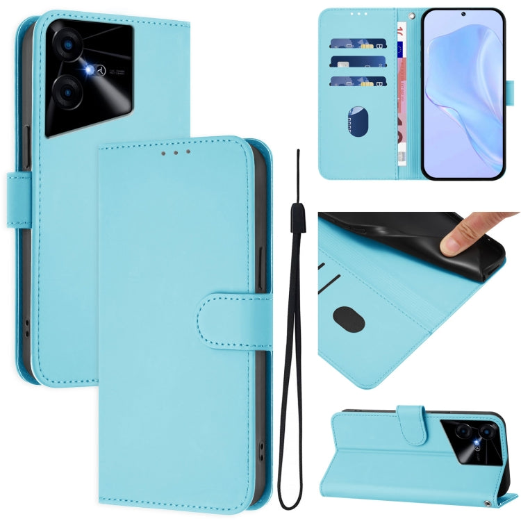 Skin Feel Solid Color Leather Phone Case with Lanyard, For Tecno Pova Neo 3, For Tecno Pova 5