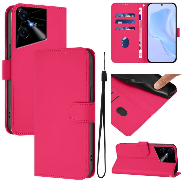 Skin Feel Solid Color Leather Phone Case with Lanyard, For Tecno Pova Neo 3, For Tecno Pova 5