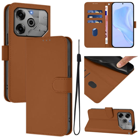 Skin Feel Solid Color Leather Phone Case with Lanyard, For Tecno Spark 6 Go / Go 2021, For Tecno Camon 15