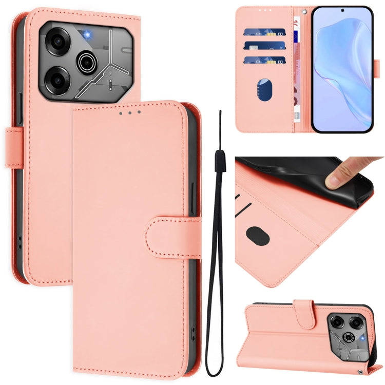 Skin Feel Solid Color Leather Phone Case with Lanyard, For Tecno Spark 6 Go / Go 2021, For Tecno Camon 15