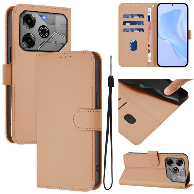 Skin Feel Solid Color Leather Phone Case with Lanyard, For Tecno Spark 6 Go / Go 2021, For Tecno Camon 15