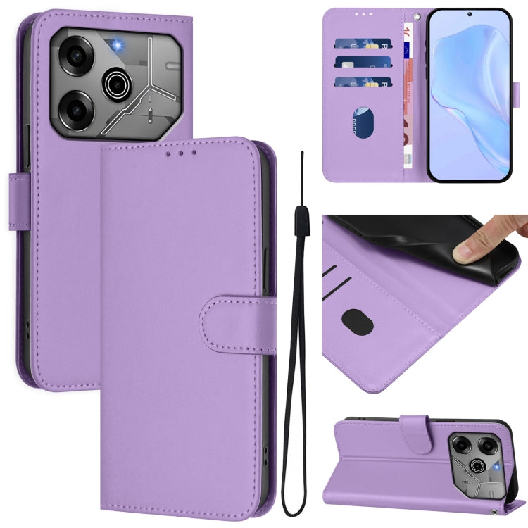 Skin Feel Solid Color Leather Phone Case with Lanyard, For Tecno Spark 6 Go / Go 2021, For Tecno Camon 15