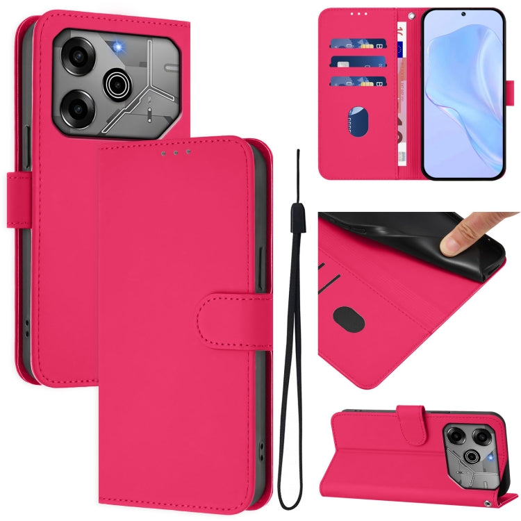 Skin Feel Solid Color Leather Phone Case with Lanyard, For Tecno Spark 6 Go / Go 2021, For Tecno Camon 15