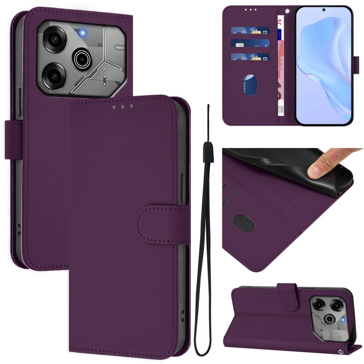 Skin Feel Solid Color Leather Phone Case with Lanyard, For Tecno Spark 6 Go / Go 2021, For Tecno Camon 15