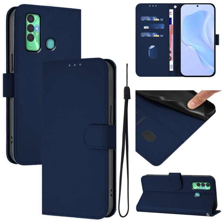 Skin Feel Solid Color Leather Phone Case with Lanyard, For Tecno Spark 7P, For Tecno Spark 7 / 7T