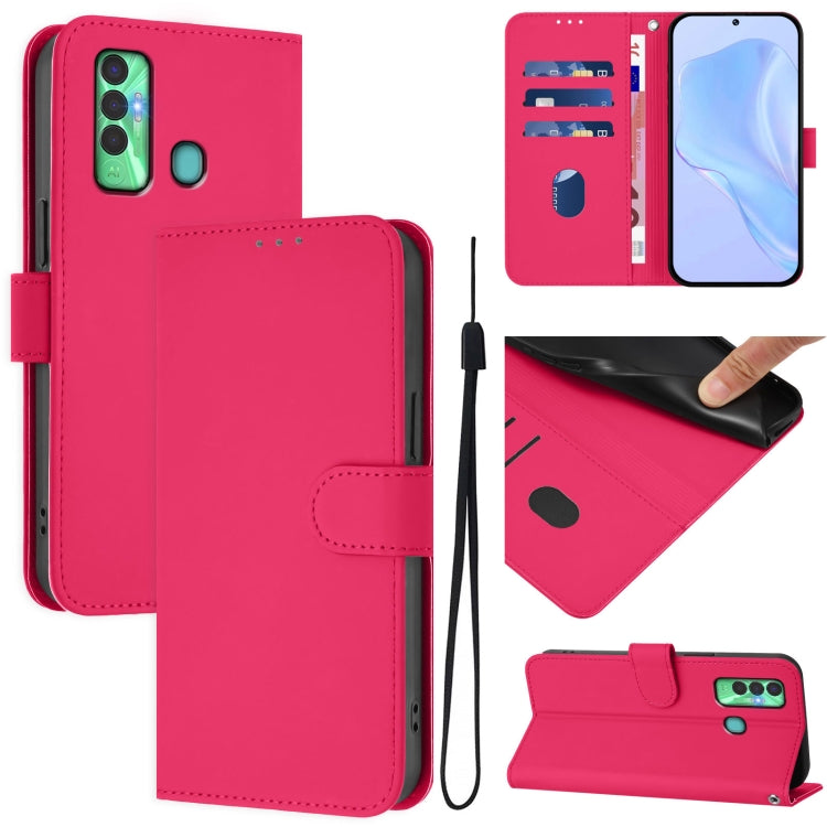 Skin Feel Solid Color Leather Phone Case with Lanyard, For Tecno Spark 7P, For Tecno Spark 7 / 7T
