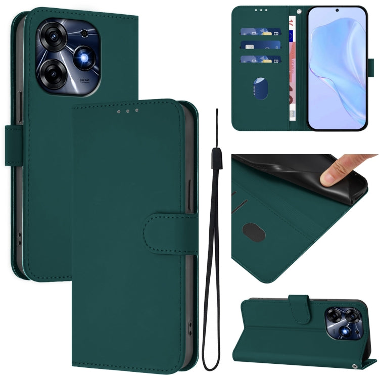 Skin Feel Solid Color Leather Phone Case with Lanyard, For Tecno Spark 10 Pro 4G, For Tecno Camon 19 / 19 Pro 5G