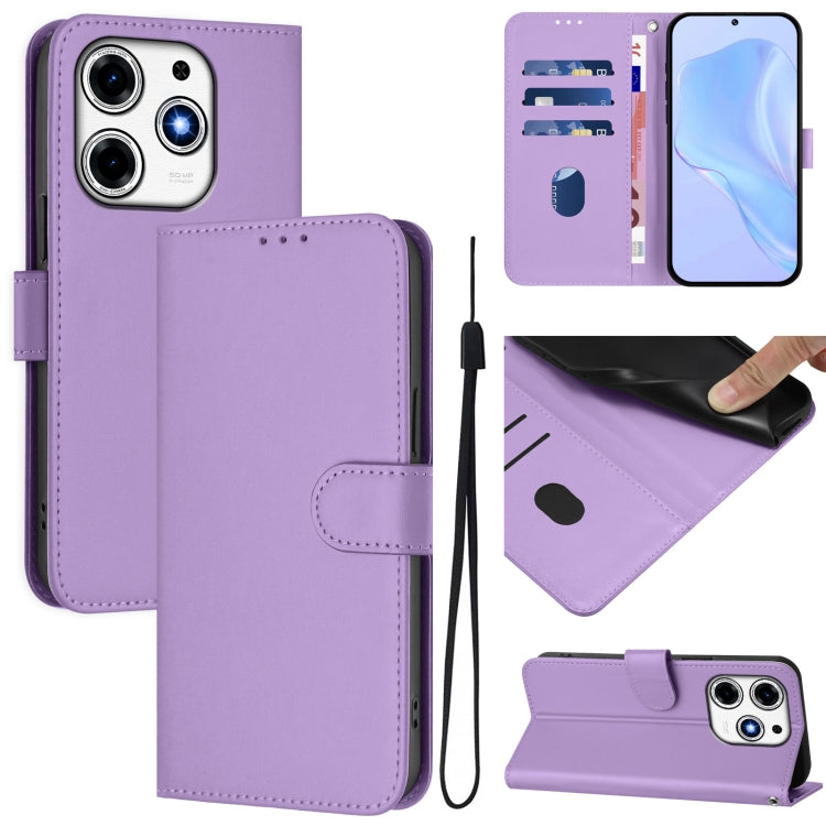 Skin Feel Solid Color Leather Phone Case with Lanyard, For Tecno Spark 10 Pro Magic, For Tecno Camon 30 Premier 5G