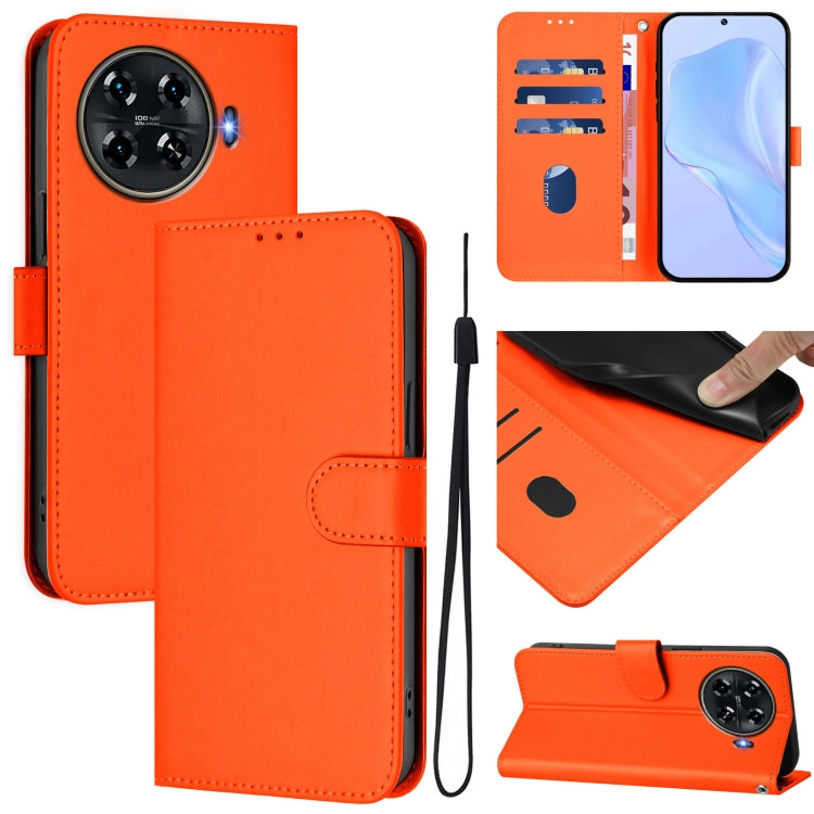 Skin Feel Solid Color Leather Phone Case with Lanyard, For Tecno Camon 30 4G / 5G, For Tecno Spark 20 Pro+ 4G