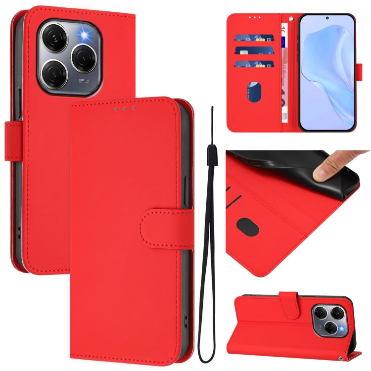 Skin Feel Solid Color Leather Phone Case with Lanyard, For Tecno Spark 20 Pro 5G, For Tecno Pop 6C
