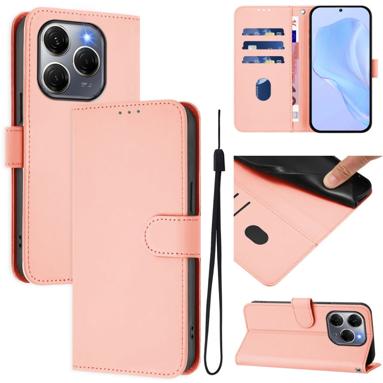 Skin Feel Solid Color Leather Phone Case with Lanyard, For Tecno Spark 20 Pro 5G, For Tecno Pop 6C