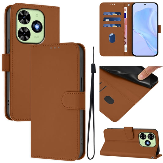 Skin Feel Solid Color Leather Phone Case with Lanyard, For Tecno Spark Go 2024 4G, For Tecno Pova 5 Pro 5G