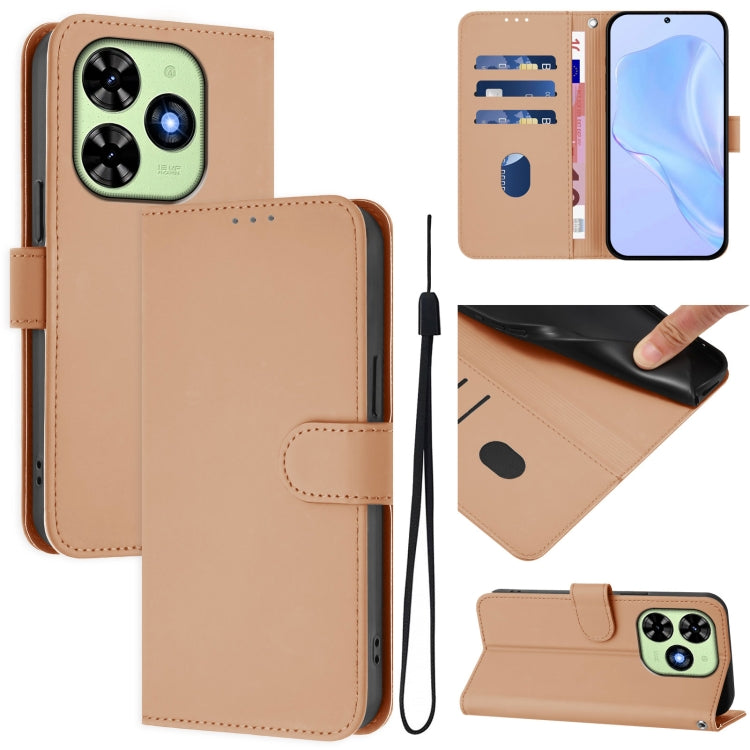 Skin Feel Solid Color Leather Phone Case with Lanyard, For Tecno Spark Go 2024 4G, For Tecno Pova 5 Pro 5G