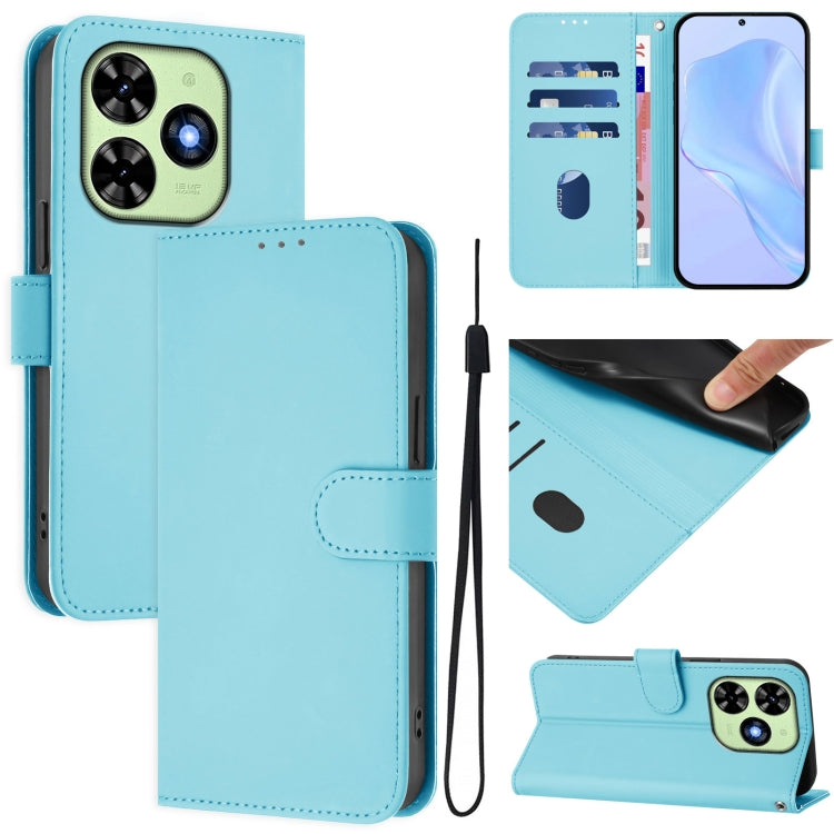 Skin Feel Solid Color Leather Phone Case with Lanyard, For Tecno Spark Go 2024 4G, For Tecno Pova 5 Pro 5G