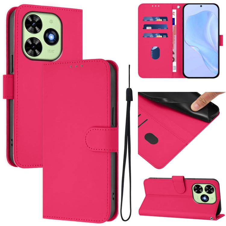 Skin Feel Solid Color Leather Phone Case with Lanyard, For Tecno Spark Go 2024 4G, For Tecno Pova 5 Pro 5G
