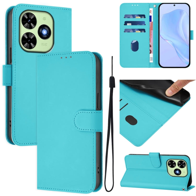 Skin Feel Solid Color Leather Phone Case with Lanyard, For Tecno Spark Go 2024 4G, For Tecno Pova 5 Pro 5G