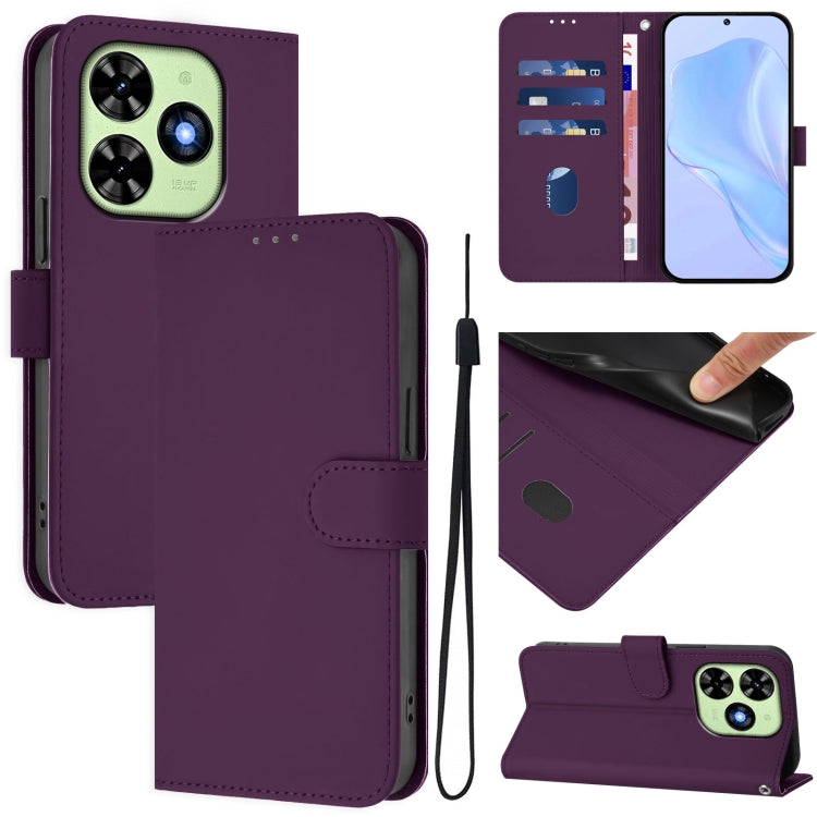 Skin Feel Solid Color Leather Phone Case with Lanyard, For Tecno Spark Go 2024 4G, For Tecno Pova 5 Pro 5G