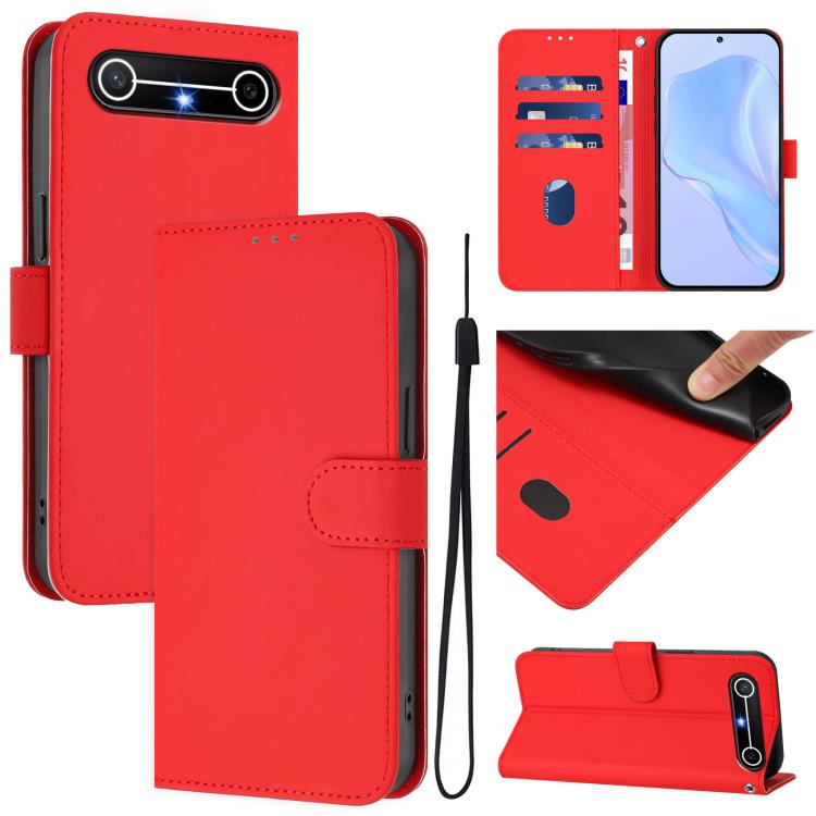 Skin Feel Solid Color Leather Phone Case with Lanyard, For Tecno Spark Slim 5G, For Tecno Pop 10