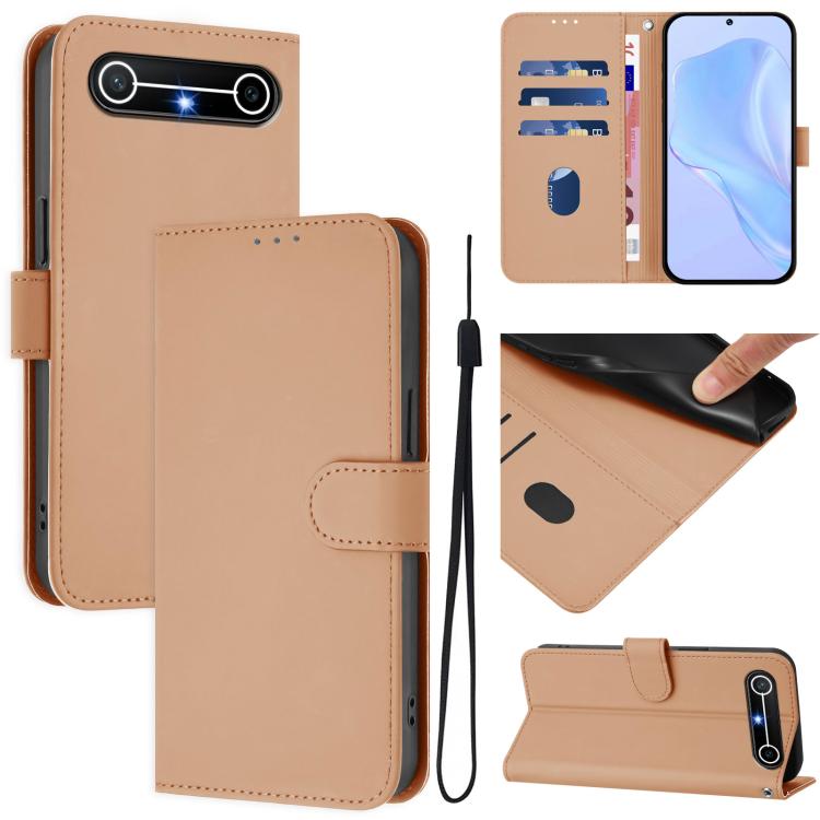 Skin Feel Solid Color Leather Phone Case with Lanyard, For Tecno Spark Slim 5G, For Tecno Pop 10