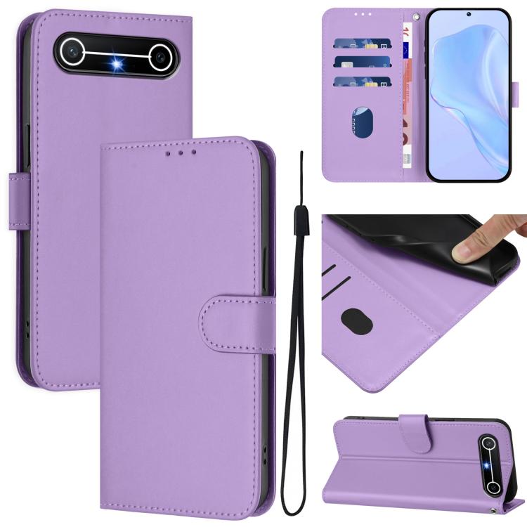 Skin Feel Solid Color Leather Phone Case with Lanyard, For Tecno Spark Slim 5G, For Tecno Pop 10