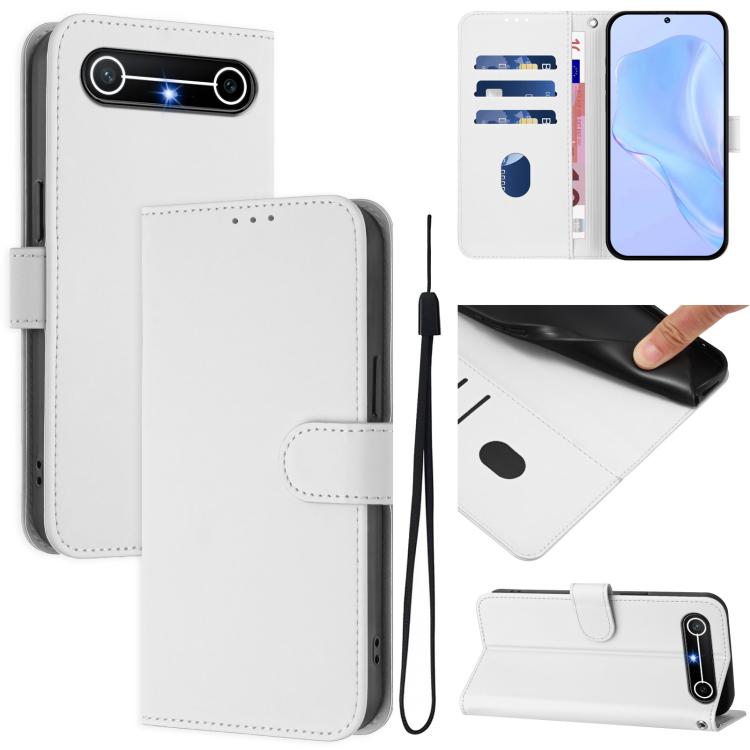 Skin Feel Solid Color Leather Phone Case with Lanyard, For Tecno Spark Slim 5G, For Tecno Pop 10