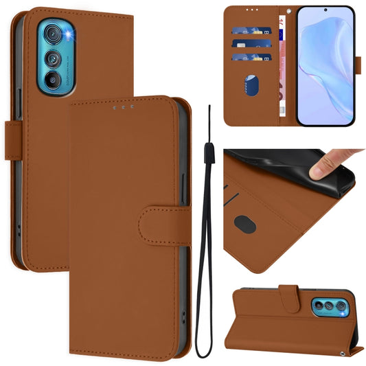 Skin Feel Solid Color Leather Phone Case with Lanyard, For Motorola Edge 30, For Motorola Moto G Play 2022