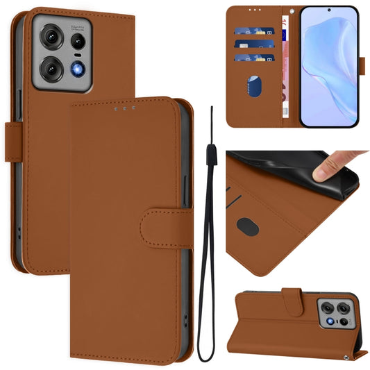 Skin Feel Solid Color Leather Phone Case with Lanyard, For Motorola Edge 50 Pro, For Motorola Moto G34 Global