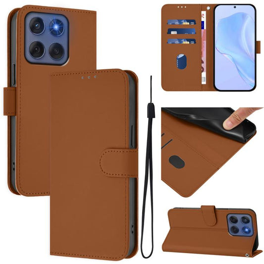Skin Feel Solid Color Leather Phone Case with Lanyard, For Motorola Edge 60 Fusion, For Motorola Moto G Stylus 5G 2025