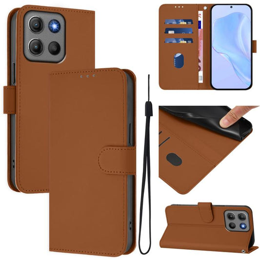 Skin Feel Solid Color Leather Phone Case with Lanyard, For Motorola Moto G15 Power, For Motorola Moto G05
