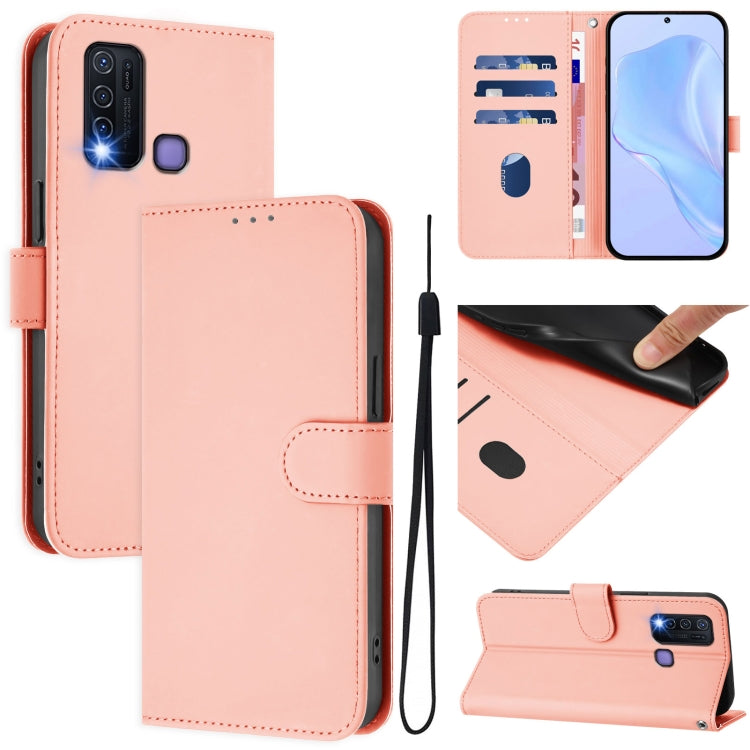 Skin Feel Solid Color Leather Phone Case with Lanyard, For vivo Y30 4G Global, For vivo Y19 / U3 / Y5S / Z5i / U20