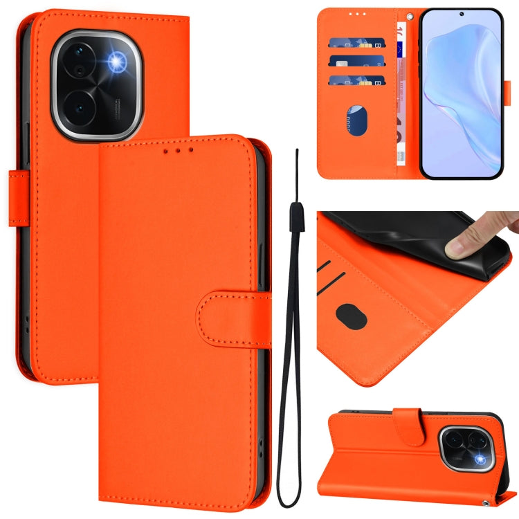 Skin Feel Solid Color Leather Phone Case with Lanyard, For vivo Y300 Pro, For vivo iQOO Z9s Pro 5G India