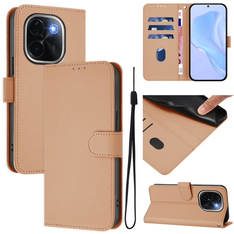 Skin Feel Solid Color Leather Phone Case with Lanyard, For vivo Y300 Pro, For vivo iQOO Z9s Pro 5G India
