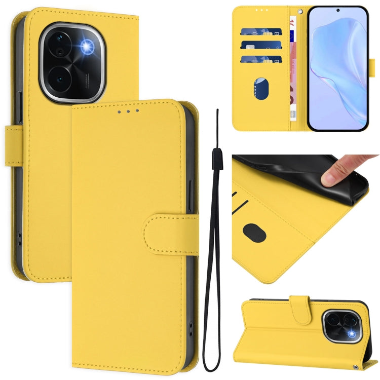 Skin Feel Solid Color Leather Phone Case with Lanyard, For vivo Y300 Pro, For vivo iQOO Z9s Pro 5G India