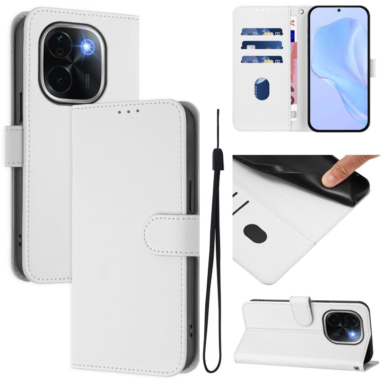 Skin Feel Solid Color Leather Phone Case with Lanyard, For vivo Y300 Pro, For vivo iQOO Z9s Pro 5G India
