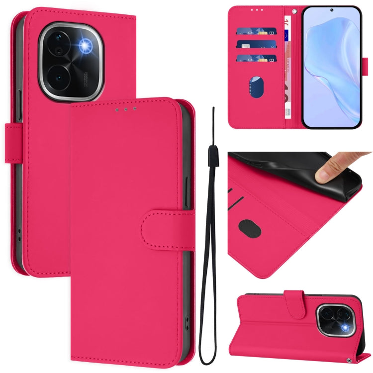 Skin Feel Solid Color Leather Phone Case with Lanyard, For vivo Y300 Pro, For vivo iQOO Z9s Pro 5G India