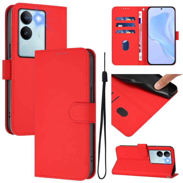 Skin Feel Solid Color Leather Phone Case with Lanyard, For vivo Y36 5G Global / Y36 4G Global, For vivo V29 5G Global / V29 Pro