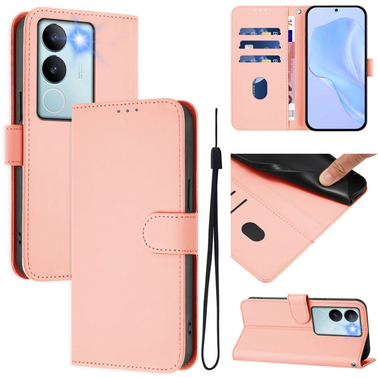 Skin Feel Solid Color Leather Phone Case with Lanyard, For vivo Y36 5G Global / Y36 4G Global, For vivo V29 5G Global / V29 Pro