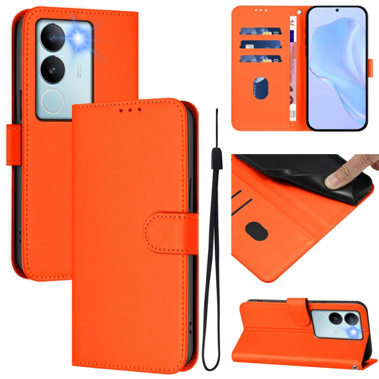 Skin Feel Solid Color Leather Phone Case with Lanyard, For vivo Y36 5G Global / Y36 4G Global, For vivo V29 5G Global / V29 Pro