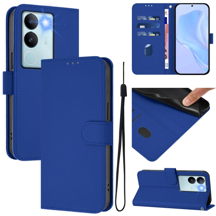 Skin Feel Solid Color Leather Phone Case with Lanyard, For vivo Y36 5G Global / Y36 4G Global, For vivo V29 5G Global / V29 Pro