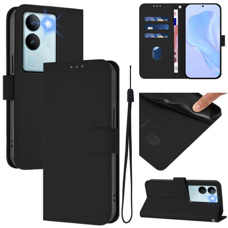 Skin Feel Solid Color Leather Phone Case with Lanyard, For vivo Y36 5G Global / Y36 4G Global, For vivo V29 5G Global / V29 Pro