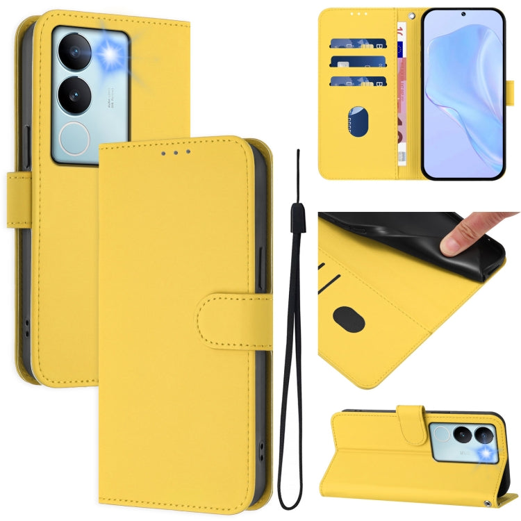 Skin Feel Solid Color Leather Phone Case with Lanyard, For vivo Y36 5G Global / Y36 4G Global, For vivo V29 5G Global / V29 Pro